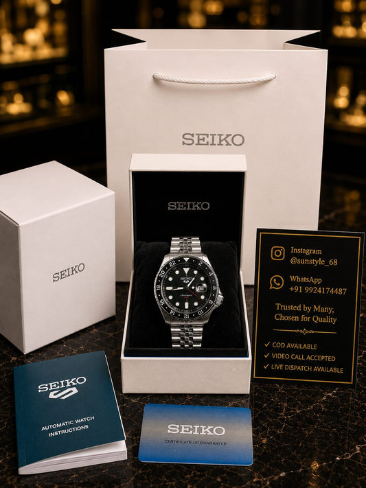 Seiko Sports GMT Open Back Silver Black AT438