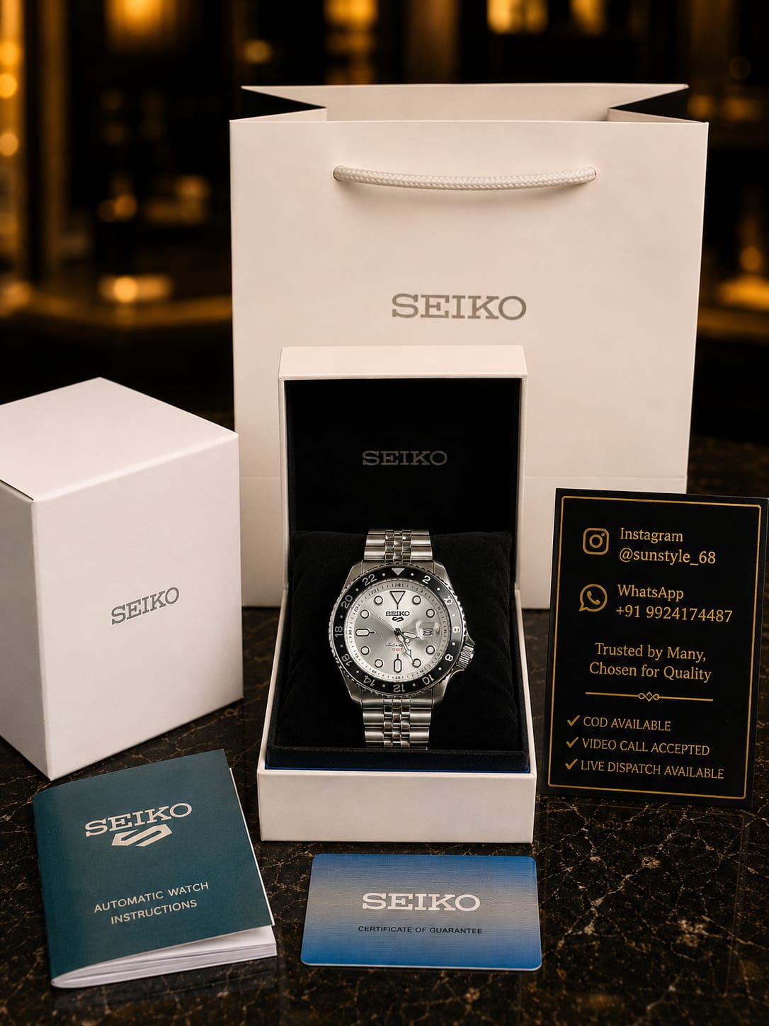 Seiko Sports GMT Open Back Silver White AT438