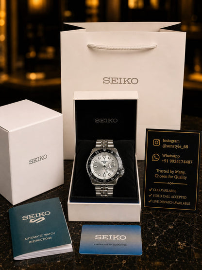Seiko Sports GMT Open Back Silver White AT438