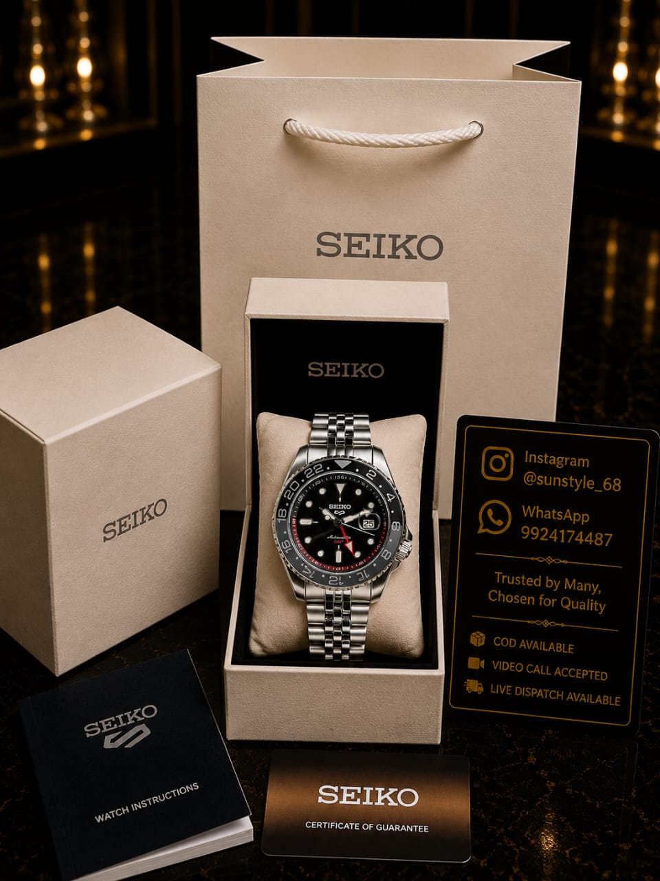 Seiko GMT Pack Grey Red Black AT436