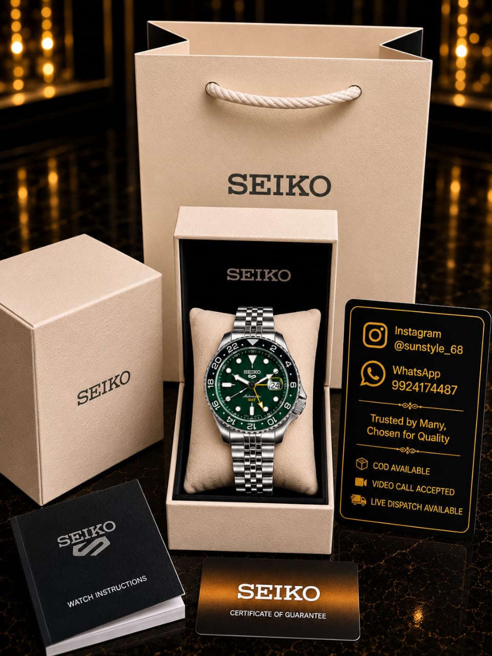 Seiko GMT Pack Black Green AT436