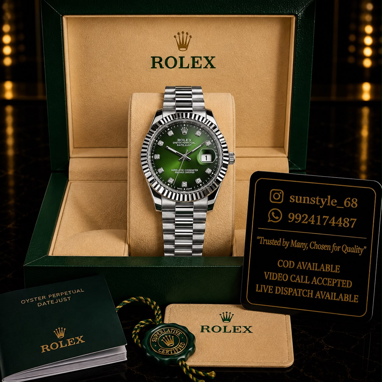 Rolex just date  Silver green