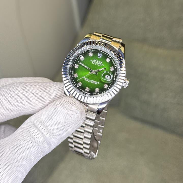 Rolex just date  Silver green